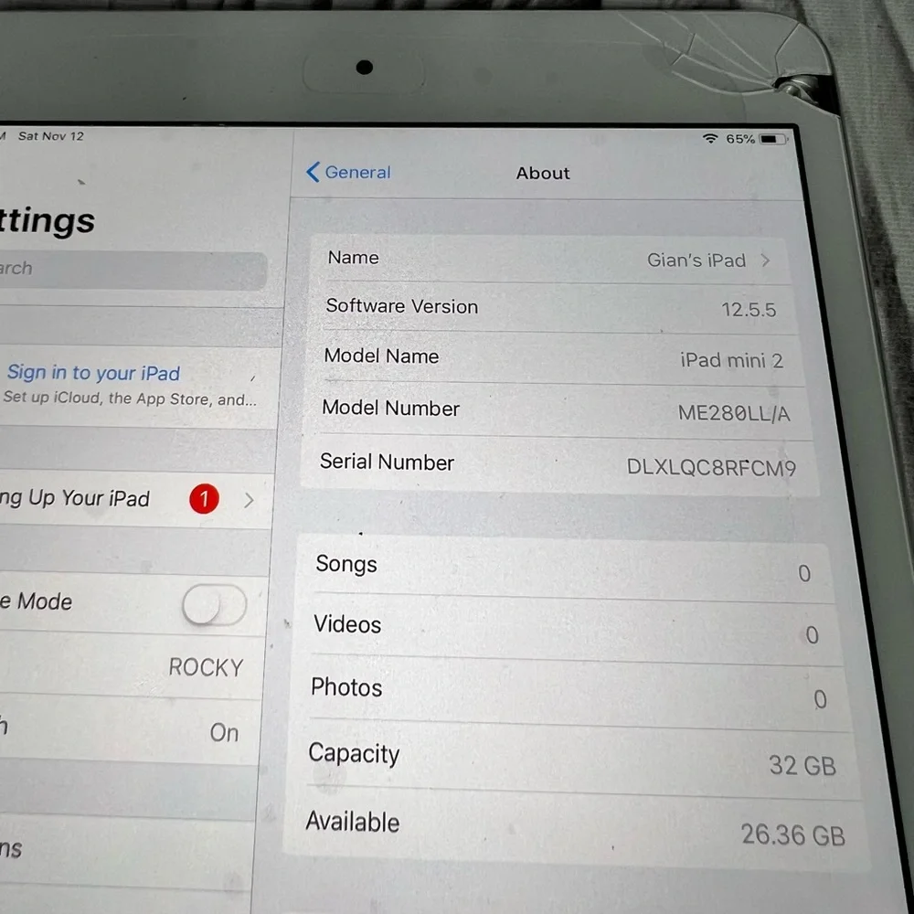Apple iPad mini 2 32GB, Wi-Fi, 7.9in - Silver (CA) A1489 Used NEED REPAIR